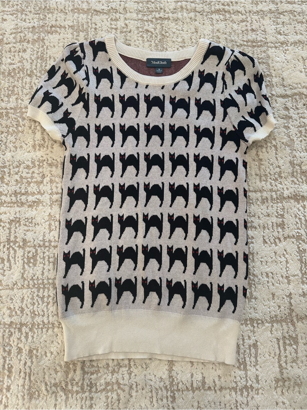 ModCloth Black Cat Sweater Top Small Novelty Print Halloween Cute Cotton Modal
